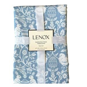 Lenox Blue Easter Egg Toile Bunny Rabbit Baby Chick Cloth Tablecloth 60” X 84”
